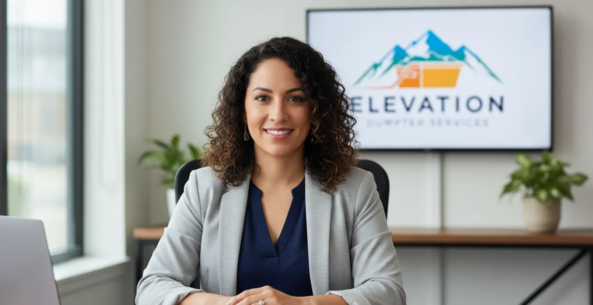 Customer care team member at a desk in the Elevation Dumpster Services office